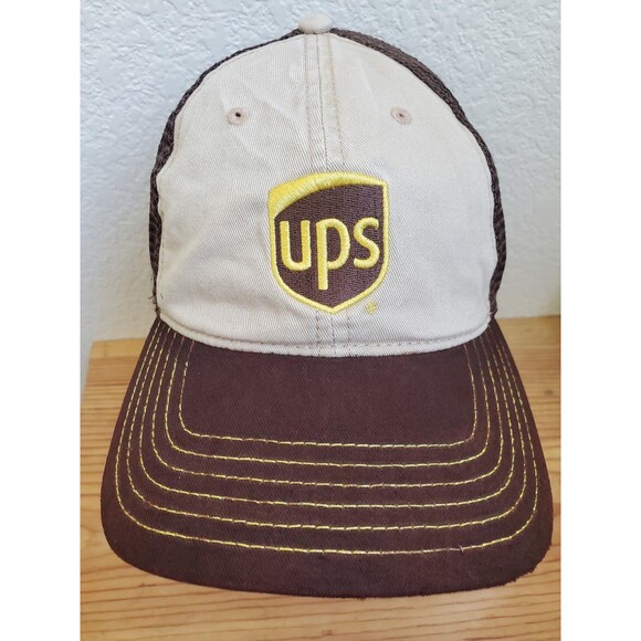 UPS Hat Cap Adjustable Strapback Brown Yellow Mesh Work Uniform Flaws - Picture 12 of 12